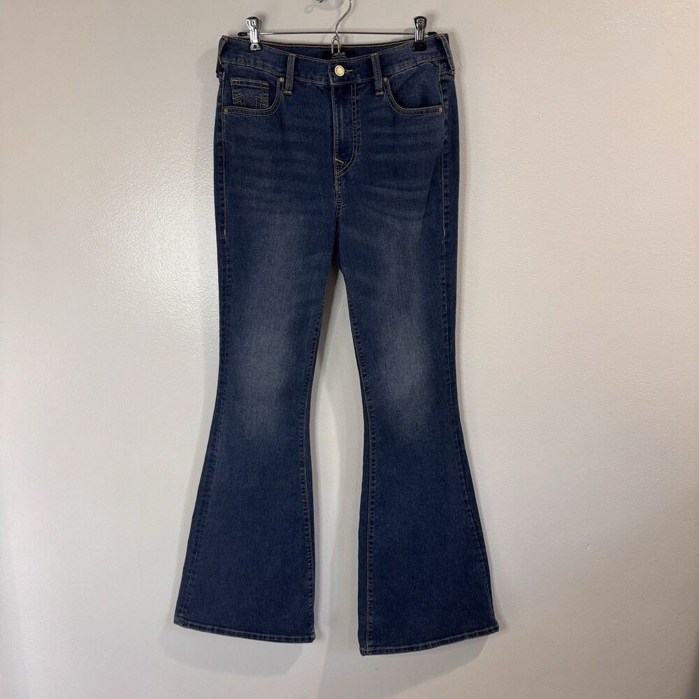 True Religion Jeans 28 Charlie High Rise Flare Dark Wash Denim Stretch